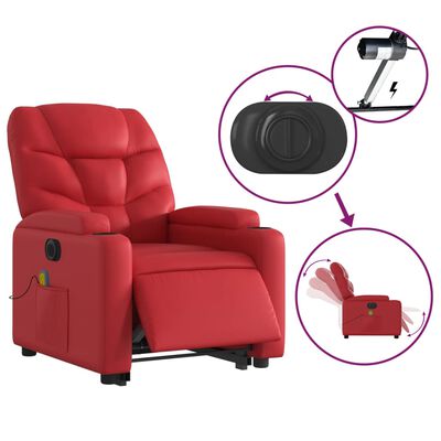 vidaXL Atsistojantis masažinis krėslas, raudonas, dirbtinė oda