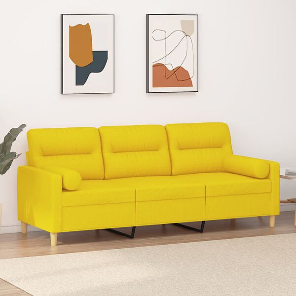 vidaXL Trivietė sofa su pagalvėlėmis, &scaron;viesiai geltona, 180cm, audinys