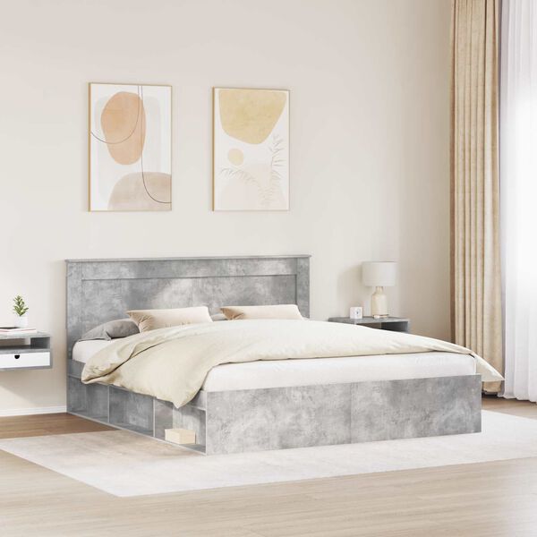 vidaXL Lovos rėmas Betoninė 200 x 200 cm Kietos pu&scaron;ies mediena