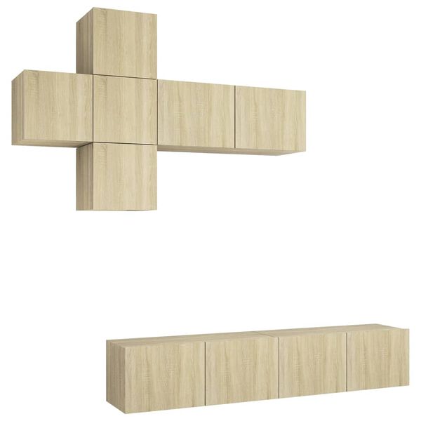 vidaXL Televizoriaus spintelių komplektas, 7 dalių, ąžuolo, mediena