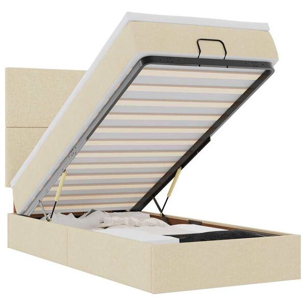 vidaXL Osmanų lova su čiužiniu, kreminis, 100x200cm, audinys