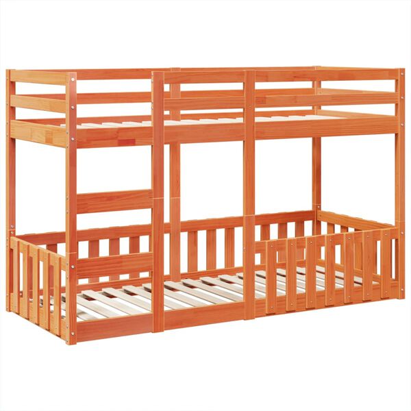 vidaXL Dviauk&scaron;tė lova, va&scaron;ko ruda, 90x190cm, pu&scaron;ies medienos masyvas