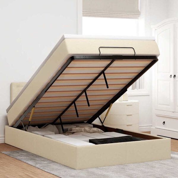 vidaXL Osmanų lovos rėmas su čiužiniu, kreminis, 120x190 cm, audinys