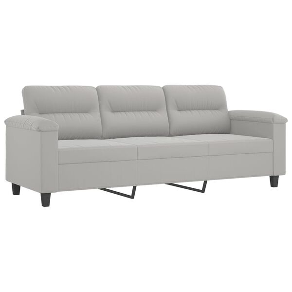 vidaXL Trivietė sofa, &scaron;viesiai pilka, 180cm, mikropluo&scaron;to audinys