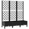 vidaXL Sodo vazonas su treliu ir ratais Juoda 120 x 40 x 131,5 cm PP