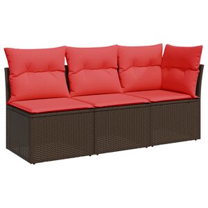 vidaXL Sodo sofa su pagalvėlėmis, 3 sėdimos vietos, ruda, polirotangas