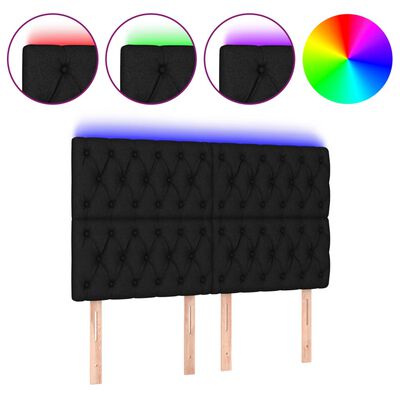 vidaXL Galvūgalis su LED, juodos spalvos, 144x7x118/128cm, audinys