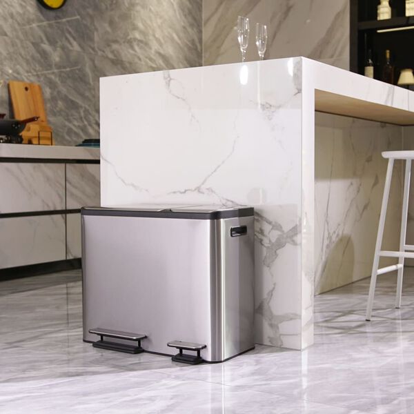 EKO Šiukšliadėžė su pedalu EcoCasa, matinės sidabrinės spalvos, 3x15l