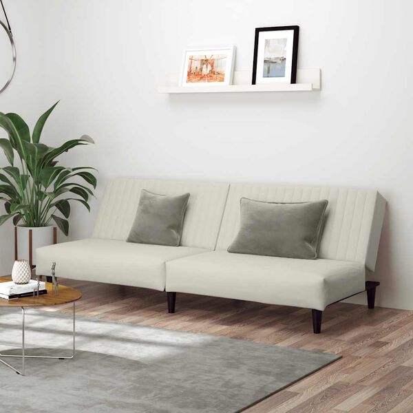 vidaXL Dvivietė sofa-lova, kreminės spalvos, aksomas