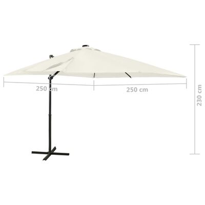 vidaXL Gembinis skėtis su stulpu ir LED lemputėmis, smėlio, 250cm