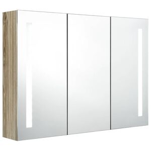 vidaXL Veidrodinė vonios spintelė su LED, ąžuolo, 89x14x62cm