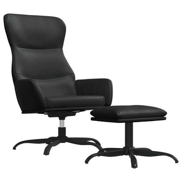 vidaXL Poilsio kėdė su taburete, juodos spalvos, dirbtinė oda