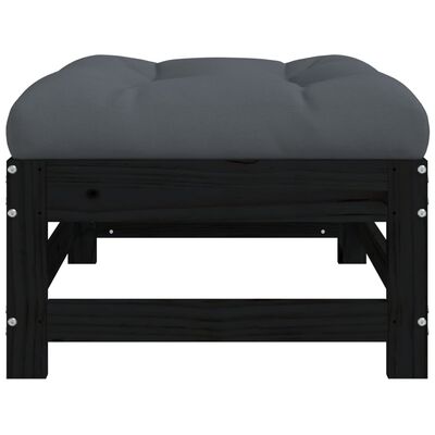 vidaXL Sodo pakoja su pagalvėle, juoda, pušies medienos masyvas