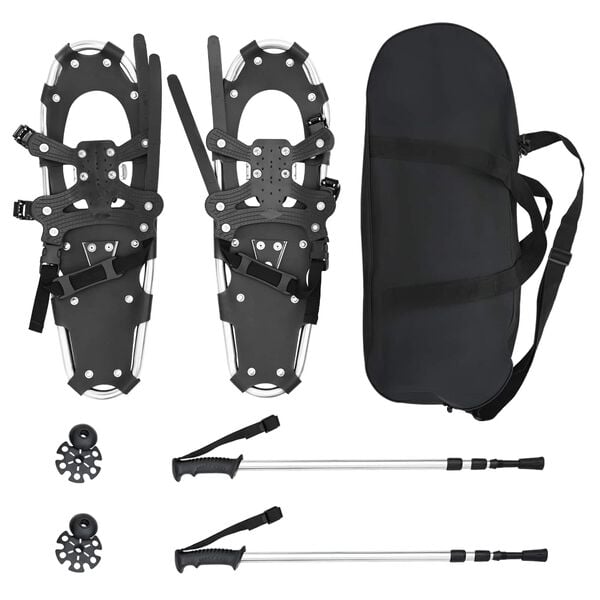 vidaXL 3 in 1 sniego batai su žygio lazdelėmis Sidabrinė ir juoda