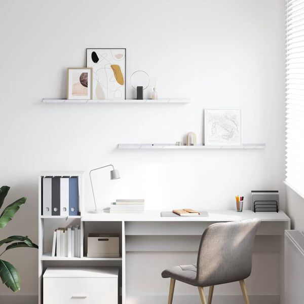 vidaXL Sieninė lentyna su lentyna 2 pcs Balti marmuro 115 x 9 x 3 cm