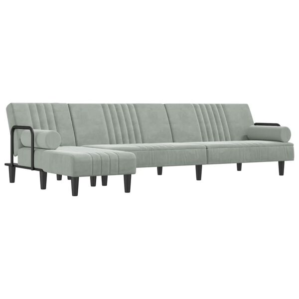 vidaXL L formos sofa-lova, &scaron;viesiai pilka, 260x140x70cm, aksomas