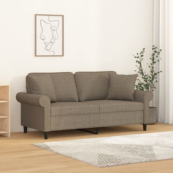 vidaXL Dvivietė sofa su pagalvėmis, taupe, 140cm, audinys