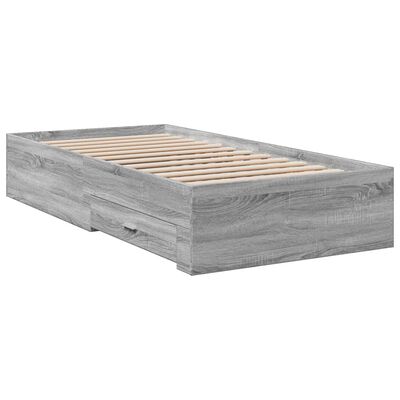 vidaXL Lovos rėmas su stalčiais, pilkas ąžuolo, 200x200cm, mediena