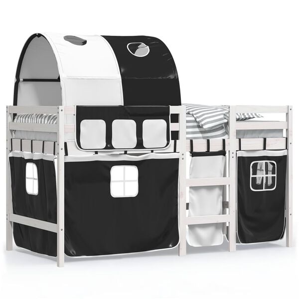 vidaXL Auk&scaron;ta vaiki&scaron;ka lova su tuneliu, balta/juoda, 80x200cm, pu&scaron;is