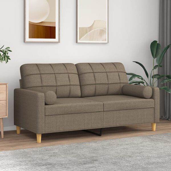 vidaXL Dvivietė sofa su pagalvėmis, taupe, 140cm, audinys