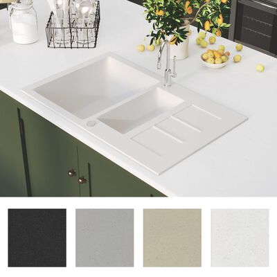 vidaXL Virtuvės plautuvė su dviem dubenimis, baltos spalvos, granitas