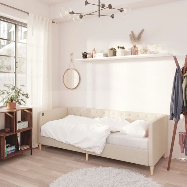 vidaXL Lova su čiužiniu ir USB i&scaron;vestimi, kreminė, 90x200cm, audinys