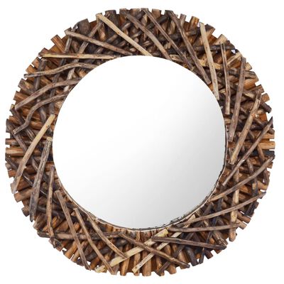 vidaXL Sieninis veidrodis, 60cm, tikmedžio mediena, apskritas
