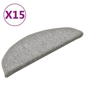 vidaXL Laiptų kilimėliai, 15 vnt., 56x17x3 cm, &scaron;viesiai pilki, pusapvaliai