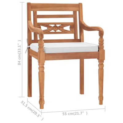 vidaXL Batavia kėdės, 2 vnt., su pagalvėlėmis, tikmedžio mediena