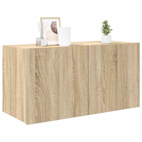vidaXL Sieninė TV spintelė su LED lemputėmis, ąžuolo, 80x35x41cm