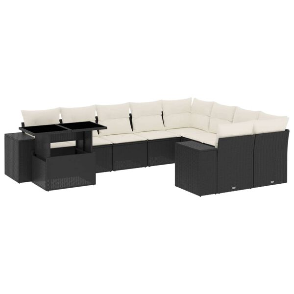 vidaXL Sodo komplektas su pagalvėlėmis, 10 dalių, juodas, poliratanas