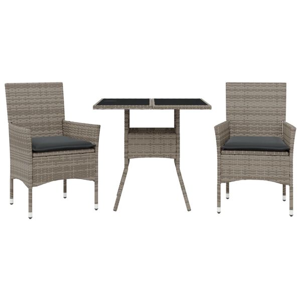 vidaXL Sodo komplektas, 3 dalių, pilkas, poliratanas ir stiklas