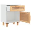 vidaXL Naktinė spintelė, balta, pušies medienos masyvas ir ratanas