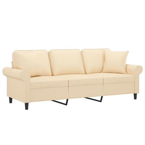 vidaXL Trivietė sofa su pagalvėmis, kreminė, 180cm, audinys
