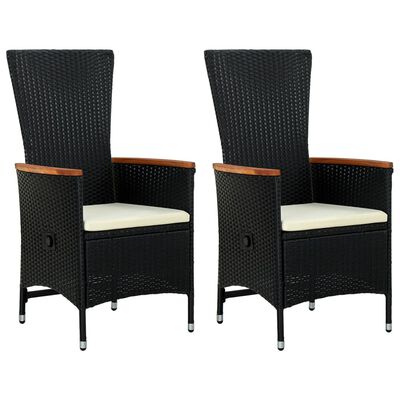 vidaXL Lauko kėdės, 2 vnt., juodos spalvos, poliratanas, su pagalvėmis