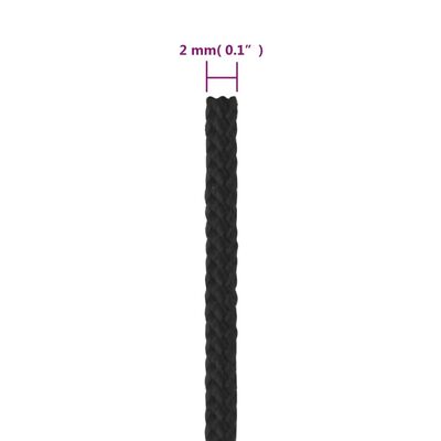 vidaXL Valties virvė, visiškai juoda, 2mm, 50m, polipropilenas