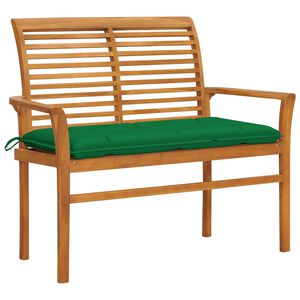 vidaXL Sodo suoliukas su žalia pagalvėle, 112cm, tikmedžio masyvas