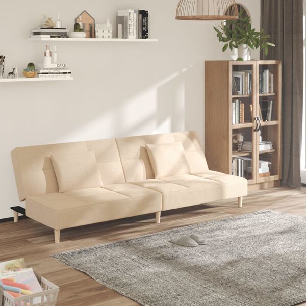 vidaXL Dvivietė sofa-lova su dvejomis pagalvėmis, kreminė, audinys