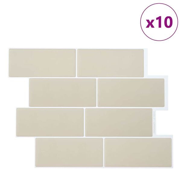 vidaXL Metro plytelė 10 pcs Smėlio 29.4 x 21.4 cm Poliuretanas ir PET