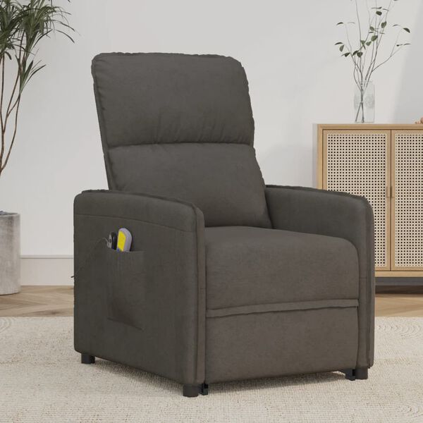 vidaXL Atsistojantis masažinis krėslas, tamsiai pilkas, audinys