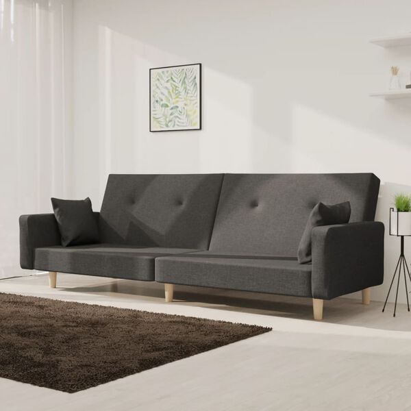vidaXL Dvivietė sofa-lova su dvejomis pagalvėmis, pilka, audinys
