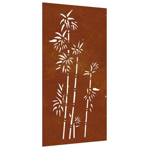 vidaXL Sodo sienos dekoracija, 105x55cm, corten plienas, bambukas