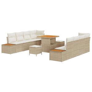 vidaXL Sodo Sofų Rinkinys su pagalve 11 pcs Smėlio Poli ratanas