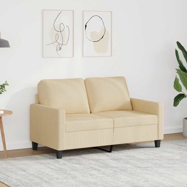 vidaXL Dvivietė sofa, kreminės spalvos, 120cm, audinys