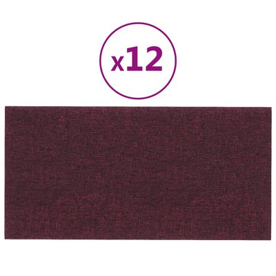 vidaXL Sienų plokštės, 12vnt., violetinės, 30x15cm, audinys, 0,54m²