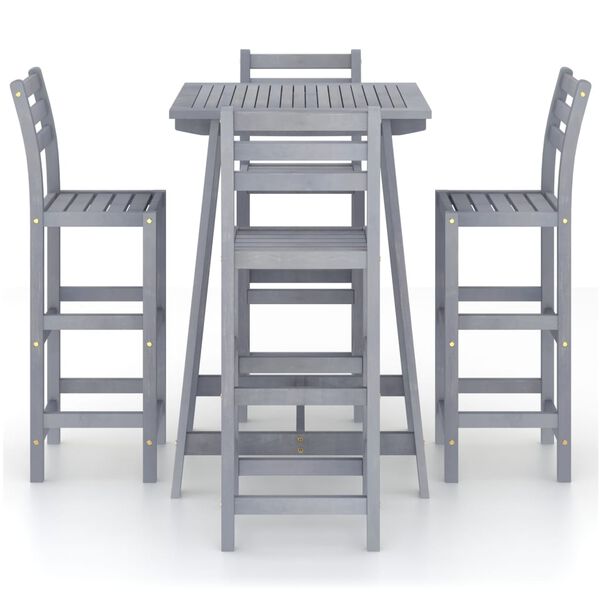 vidaXL Lauko baro baldų komplektas, 5 dalių, pilkas, akacijos masyvas