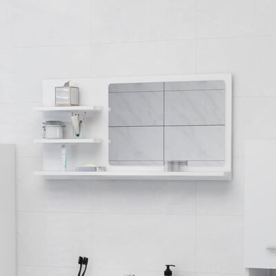 vidaXL Vonios kambario veidrodis, baltas, 90x10,5x45cm, MDP, blizgus