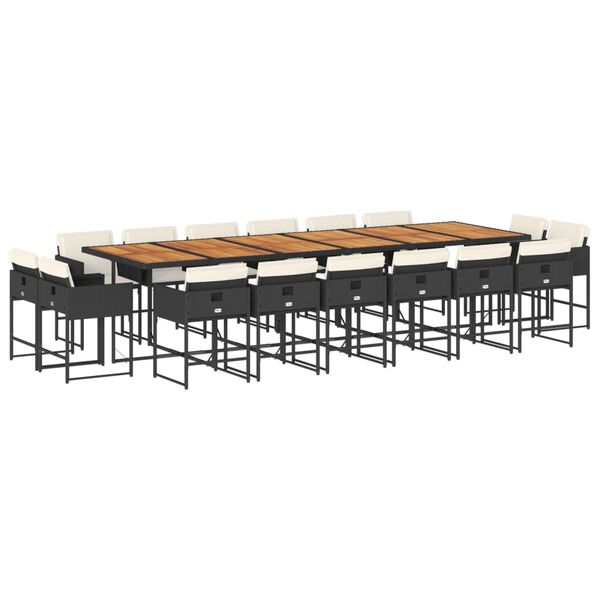 vidaXL Sodo komplektas su pagalvėlėmis, 17 dalių, juodas, poliratanas