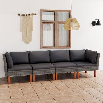 vidaXL Keturvietė sodo sofa su pagalvėlėmis, pilka, poliratanas