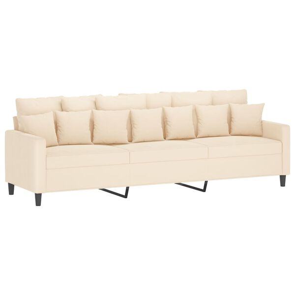 vidaXL Trivietė sofa su pakoja, kreminės spalvos, 210cm, aksomas